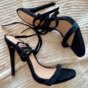 Schutz (Revolve, Anthropologie) Tie Ankle Skinny Strap Black Heels 7.5 SEXY